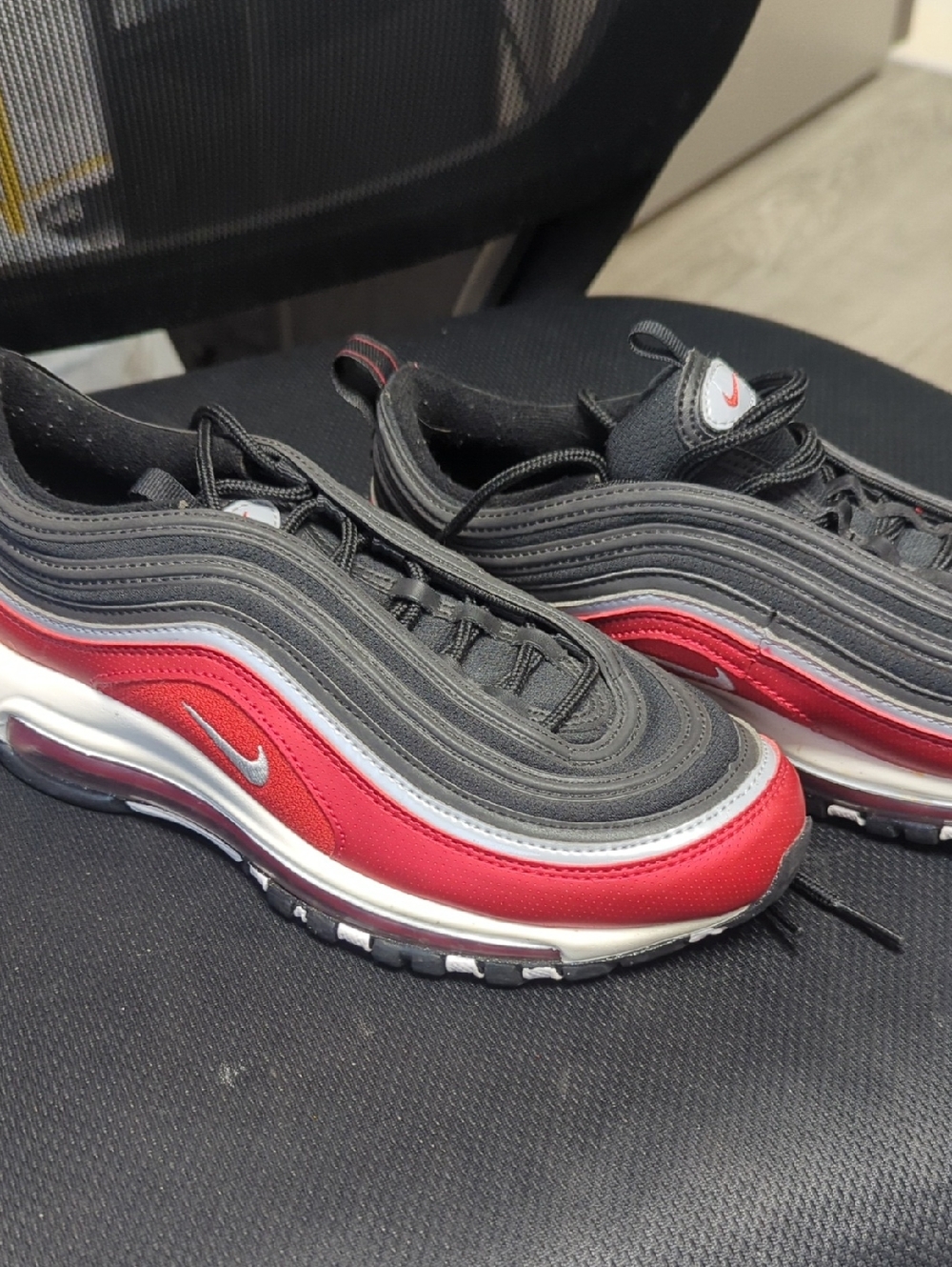 Nike Men’s Air Max 97 Sneakers - Black, Red, Silver